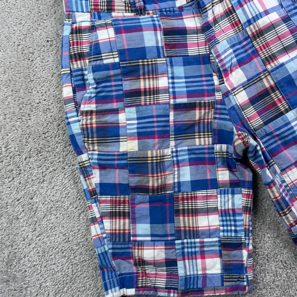 Brooks Brothers Shorts Mens 32 Blue Patchwork Madras Plaid Preppy Summer Casual